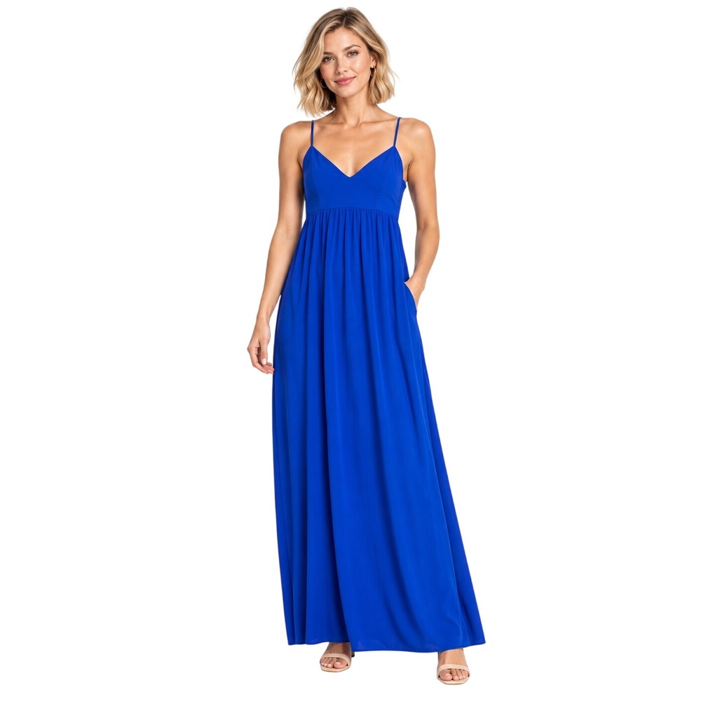 Amanda Uprichard Cobalt Blue 100% Silk Maxi Dress Spaghetti Strap Size M